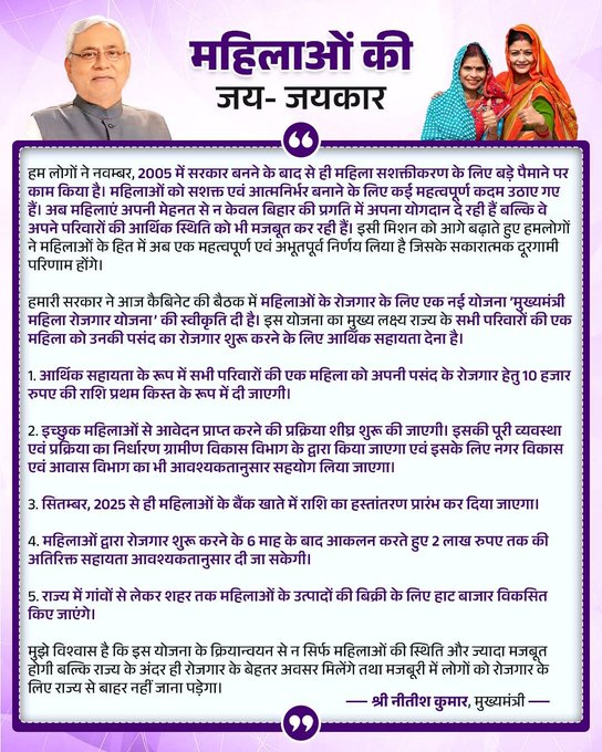 मुख्यमंत्री महिला रोजगार योजना bihar,मुख्यमंत्री महिला रोजगार योजना 2025 ऑनलाइन आवेदन